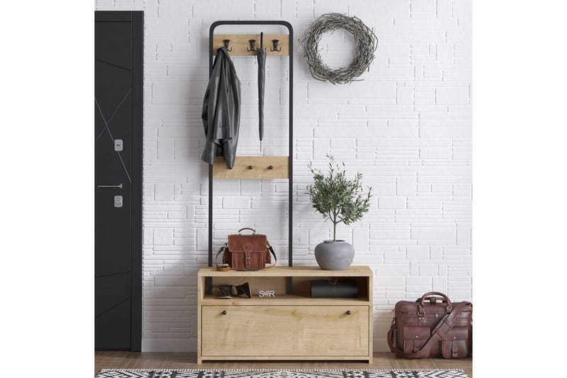 Orlis Entrémøbelsæt - Valnød/Sort - Møbler - Entrémøbler - Møbelsæt til hall og entre