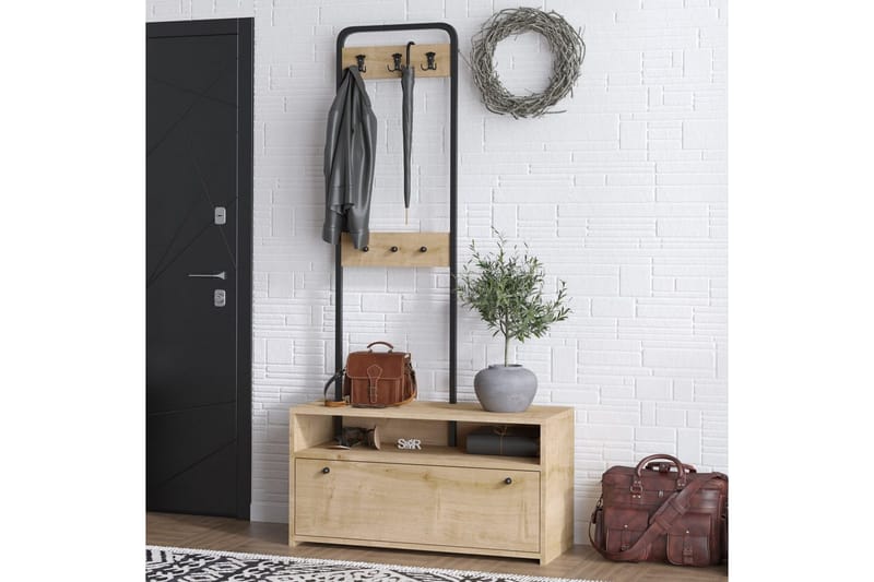 Orlis Entrémøbelsæt - Valnød/Sort - Møbler - Entrémøbler - Møbelsæt til hall og entre