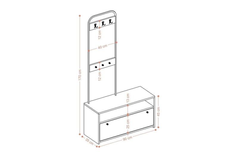 Orlis Entrémøbelsæt - Valnød/Sort - Møbler - Entrémøbler - Møbelsæt til hall og entre
