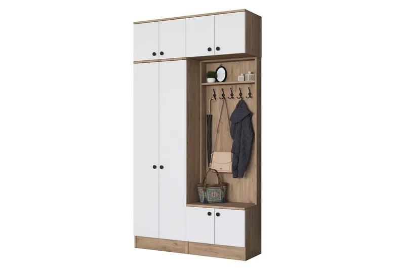 Quorra Entrémøbelsæt - Valnød/Hvid - Møbler - Entrémøbler - Møbelsæt til hall og entre