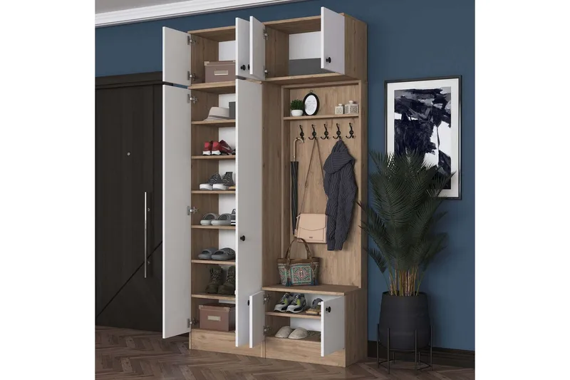 Quorra Entrémøbelsæt - Valnød/Hvid - Møbler - Entrémøbler - Møbelsæt til hall og entre