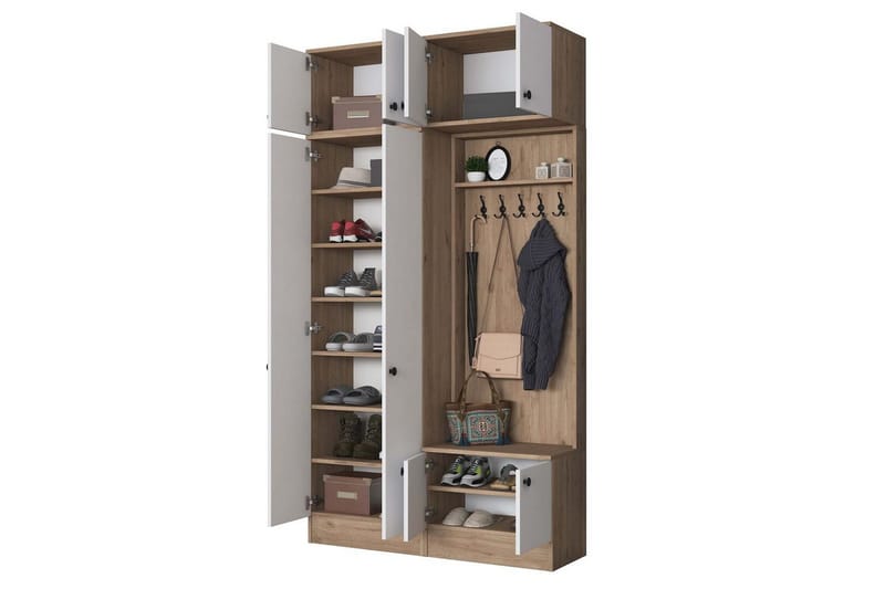 Quorra Entrémøbelsæt - Valnød/Hvid - Møbler - Entrémøbler - Møbelsæt til hall og entre