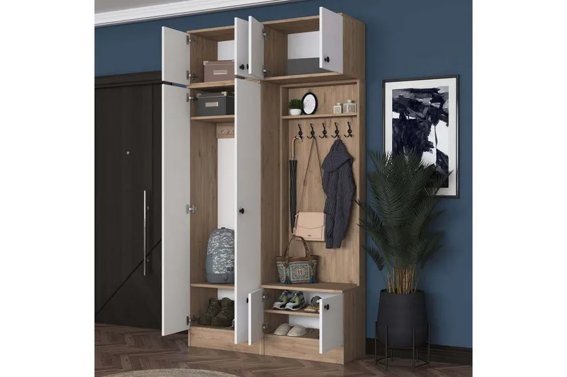 Quorra Entrémøbelsæt - Valnød/Hvid - Møbler - Entrémøbler - Møbelsæt til hall og entre