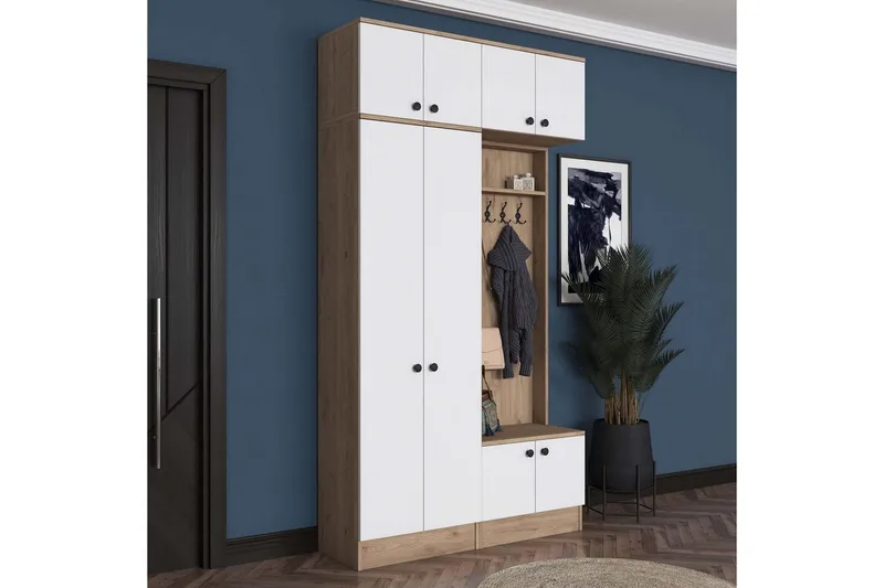 Quorra Entrémøbelsæt - Valnød/Hvid - Møbler - Entrémøbler - Møbelsæt til hall og entre