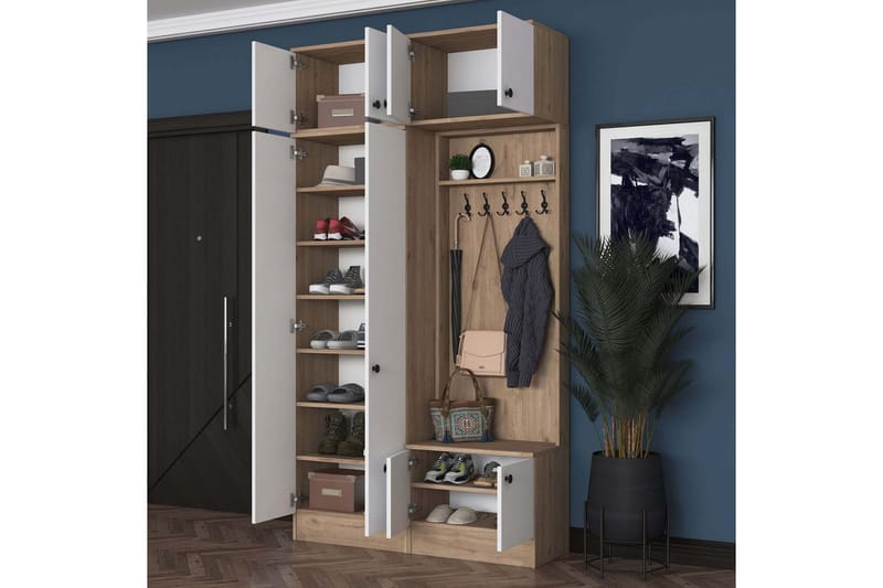 Quorra Entrémøbelsæt - Valnød/Hvid - Møbler - Entrémøbler - Møbelsæt til hall og entre