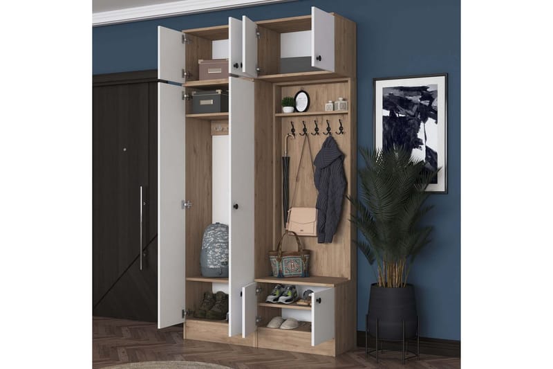 Quorra Entrémøbelsæt - Valnød/Hvid - Møbler - Entrémøbler - Møbelsæt til hall og entre
