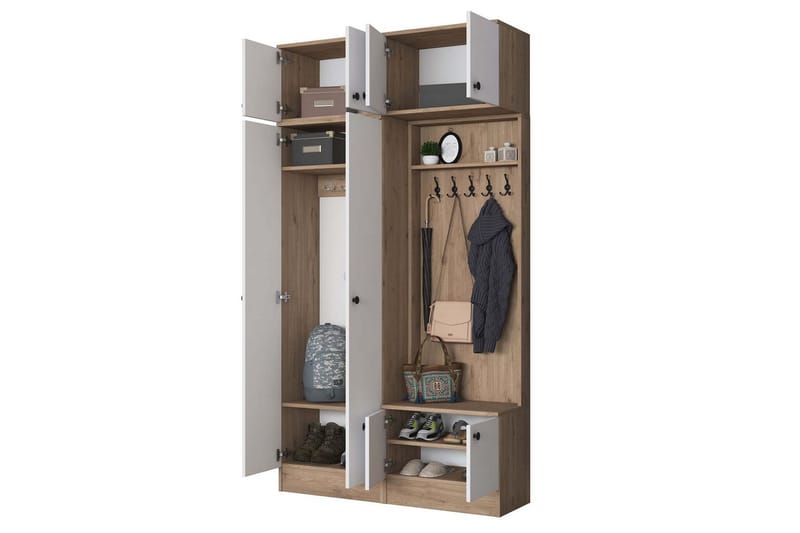 Quorra Entrémøbelsæt - Valnød/Hvid - Møbler - Entrémøbler - Møbelsæt til hall og entre