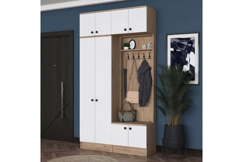 Quorra Entrémøbelsæt - Valnød/Hvid - Møbler - Entrémøbler - Møbelsæt til hall og entre