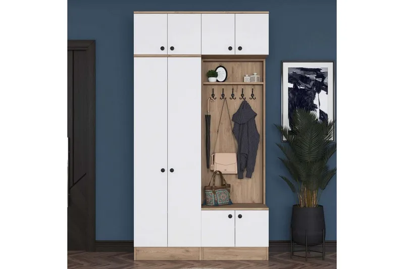 Quorra Entrémøbelsæt - Valnød/Hvid - Møbler - Entrémøbler - Møbelsæt til hall og entre