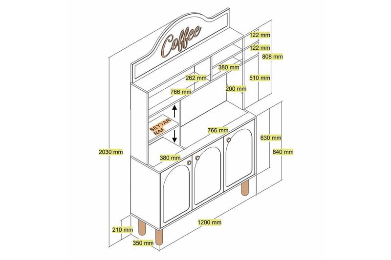 Kaffebarskab Three Hvid / Eg - Hvid / Eg - Møbler - Borde