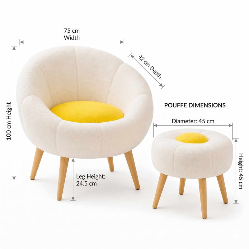 Øreklapstol- og sidebordsæt (2 dele) Atelier Del Sofa Lida (75 x 100 x 42 cm) hvid gul - Møbler - Møbelsæt - Møbelsæt til stuen
