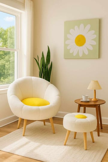 Øreklapstol- og sidebordsæt (2 dele) Atelier Del Sofa Lida (75 x 100 x 42 cm) hvid gul - Møbler - Møbelsæt - Møbelsæt til stuen