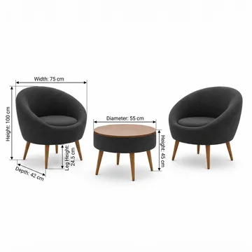 Ørelænestol- og sofabordssæt (3 dele) Atelier Del Sofa Lida Linen (75 x 100 x 42 cm) Antracit - Antracit - Møbler - Møbelsæt - Møbelsæt til stuen