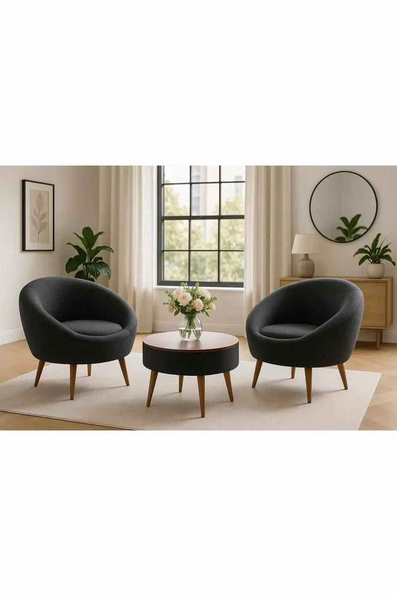 Ørelænestol- og sofabordssæt (3 dele) Atelier Del Sofa Lida Linen (75 x 100 x 42 cm) Antracit - Møbler - Møbelsæt - Møbelsæt til stuen