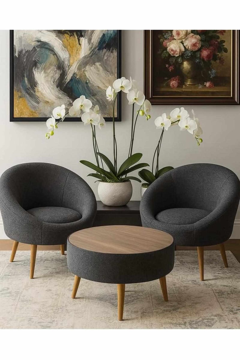 Ørelænestol- og sofabordssæt (3 dele) Atelier Del Sofa Lida Linen (75 x 100 x 42 cm) Antracit - Møbler - Møbelsæt - Møbelsæt til stuen