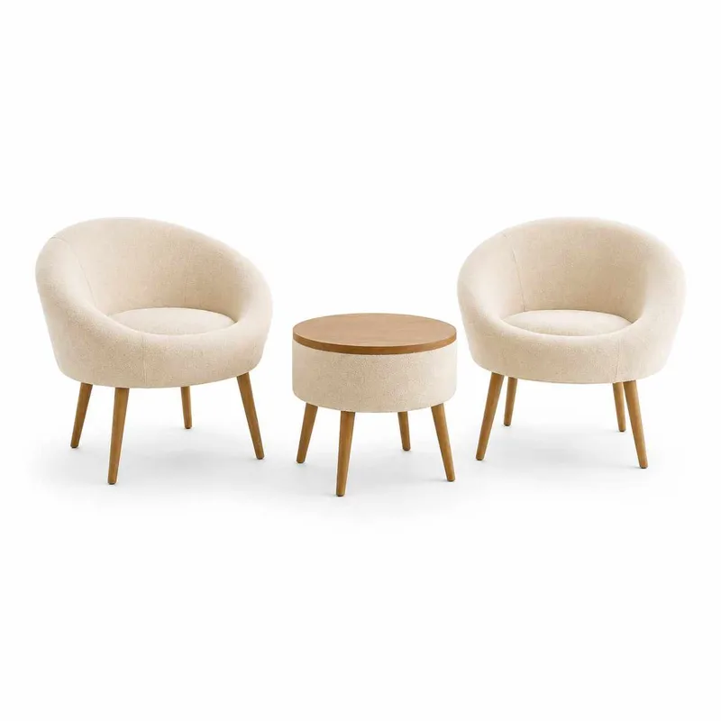 Ørelænestol- og sofabordssæt (3 dele) Atelier Del Sofa Lida Linen (75 x 100 x 42 cm) Creme, undefined