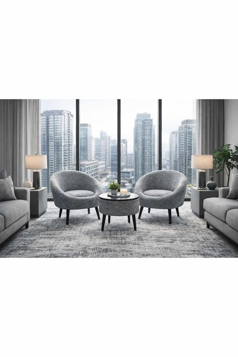 Ørelænestol- og sofabordssæt (3 dele) Atelier Del Sofa Lida Linen (75 x 100 x 42 cm) Grå - Møbler - Møbelsæt - Møbelsæt til stuen