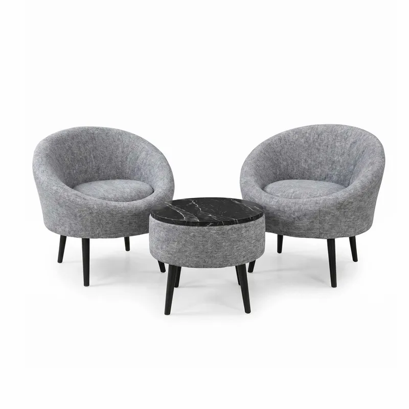 Ørelænestol- og sofabordssæt (3 dele) Atelier Del Sofa Lida Linen (75 x 100 x 42 cm) Grå, undefined