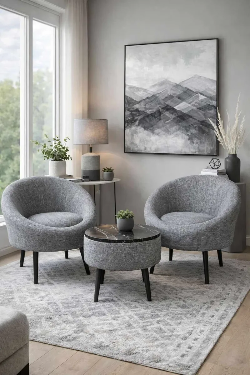 Ørelænestol- og sofabordssæt (3 dele) Atelier Del Sofa Lida Linen (75 x 100 x 42 cm) Grå - Møbler - Møbelsæt - Møbelsæt til stuen