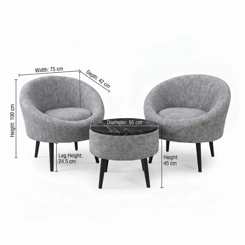 Ørelænestol- og sofabordssæt (3 dele) Atelier Del Sofa Lida Linen (75 x 100 x 42 cm) Grå - Møbler - Møbelsæt - Møbelsæt til stuen