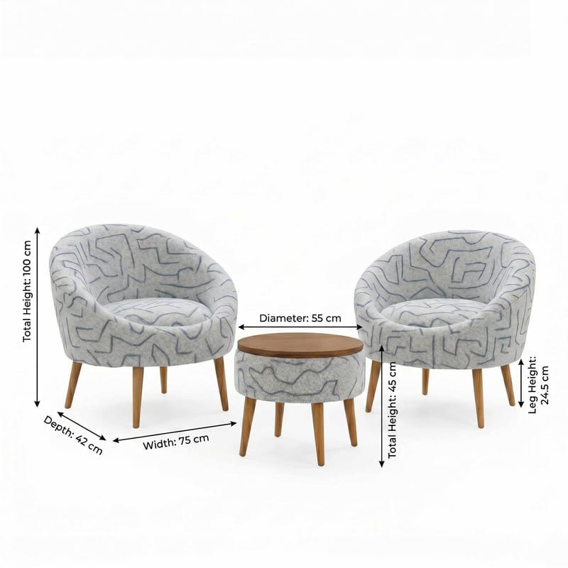 Ørelænestol- og sofabordssæt (3 dele) Atelier Del Sofa Lida Weave (75 x 100 x 42 cm) Mørkeblå Hvid - Mørkeblå og hvid - Møbler - Møbelsæt - Møbelsæt til stuen