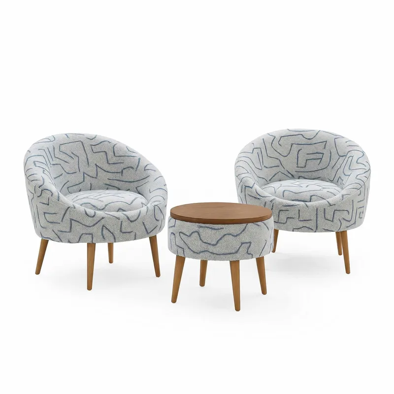Ørelænestol- og sofabordssæt (3 dele) Atelier Del Sofa Lida Weave (75 x 100 x 42 cm) Mørkeblå Hvid, Mørkeblå og hvid