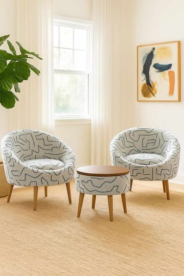 Ørelænestol- og sofabordssæt (3 dele) Atelier Del Sofa Lida Weave (75 x 100 x 42 cm) Mørkeblå Hvid - Mørkeblå og hvid - Møbler - Møbelsæt - Møbelsæt til stuen
