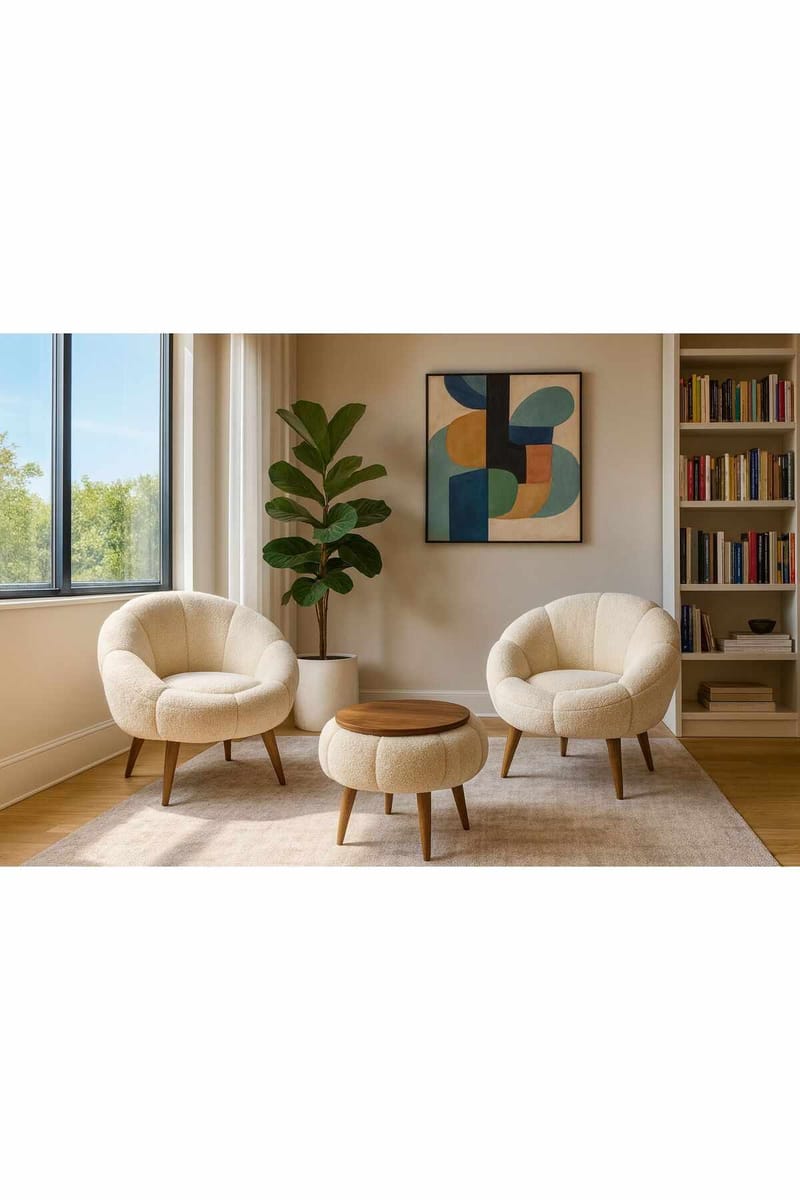 Ørelænestol- og sofabordssæt (3 dele) Atelier Del Sofa Lida Wellsoft (75 x 100 x 42 cm) Creme - Møbler - Møbelsæt - Møbelsæt til stuen