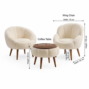Ørelænestol- og sofabordssæt (3 dele) Atelier Del Sofa Lida Wellsoft (75 x 100 x 42 cm) Creme - Møbler - Møbelsæt - Møbelsæt til stuen