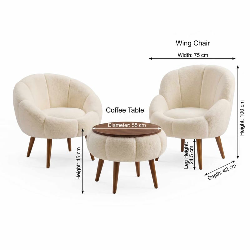 Ørelænestol- og sofabordssæt (3 dele) Atelier Del Sofa Lida Wellsoft (75 x 100 x 42 cm) Creme - Møbler - Møbelsæt - Møbelsæt til stuen