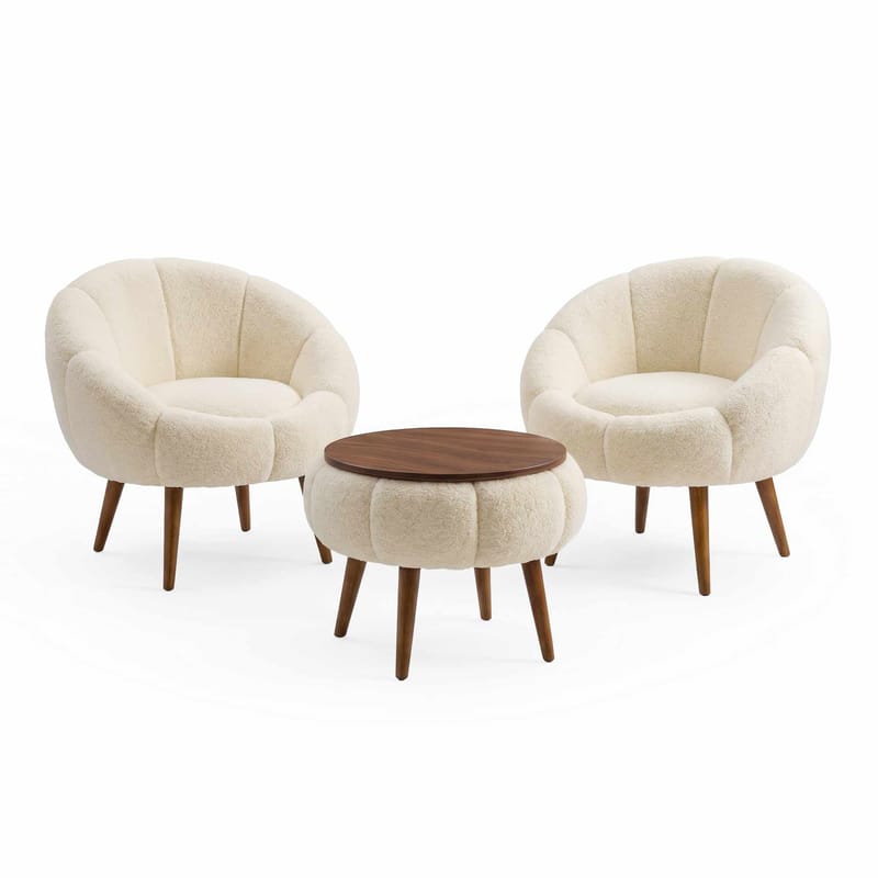 Ørelænestol- og sofabordssæt (3 dele) Atelier Del Sofa Lida Wellsoft (75 x 100 x 42 cm) Creme