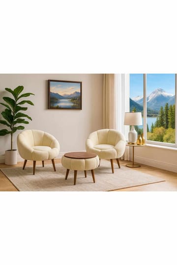 Ørelænestol- og sofabordssæt (3 dele) Atelier Del Sofa Lida Wellsoft (75 x 100 x 42 cm) Creme - Møbler - Møbelsæt - Møbelsæt til stuen