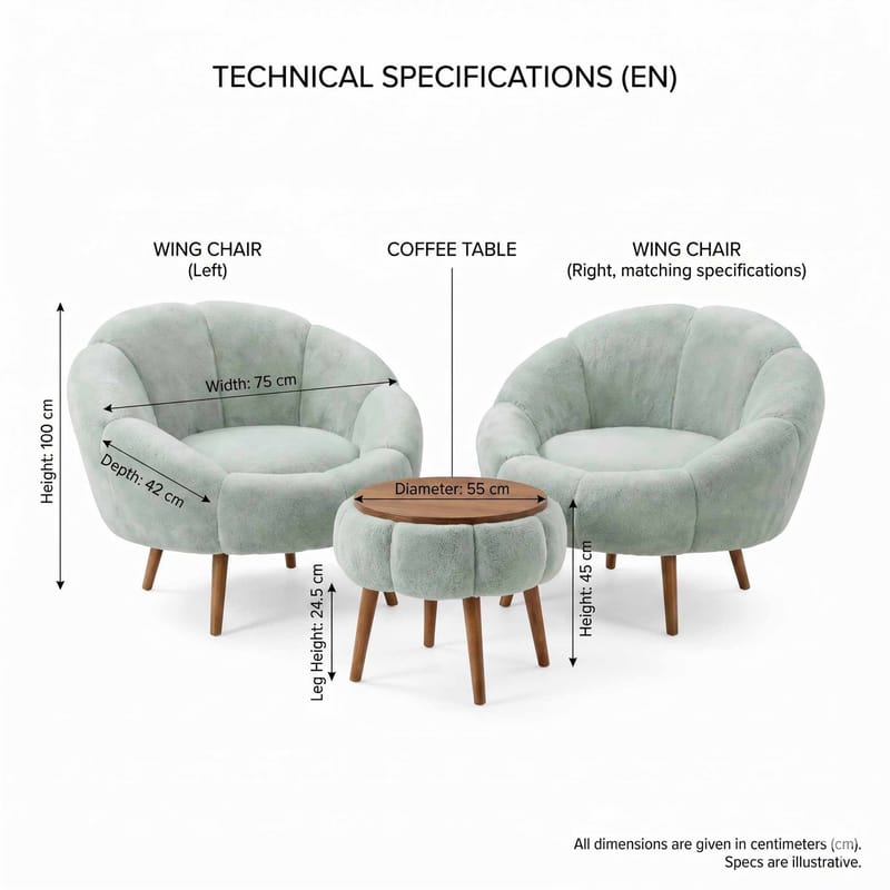 Ørelænestol- og sofabordssæt (3 dele) Atelier Del Sofa Lida Wellsoft (75 x 100 x 42 cm) Grøn - Møbler - Møbelsæt - Møbelsæt til stuen