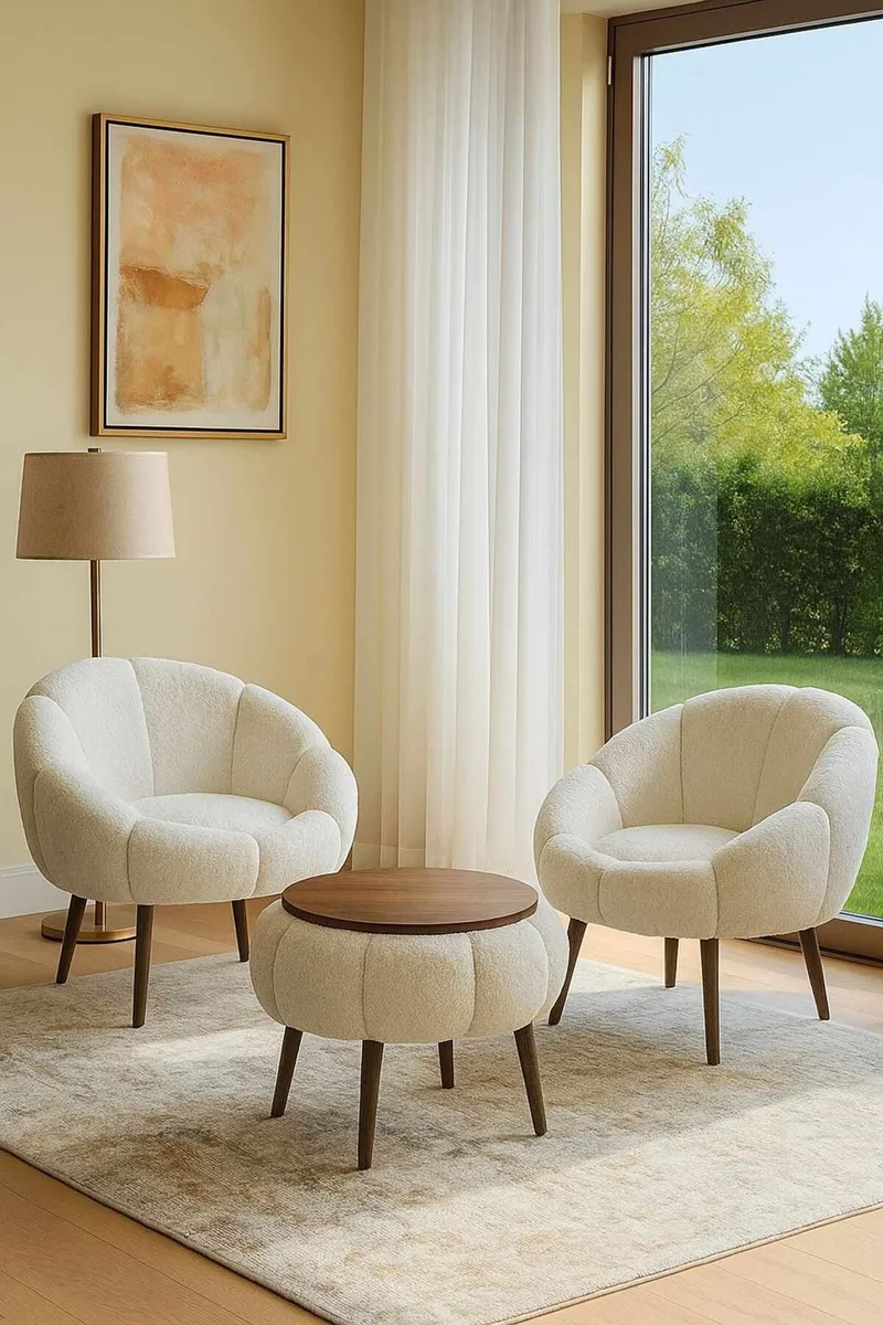 Ørelænestol- og sofabordssæt (3 dele) Atelier Del Sofa Lida Wellsoft (75 x 100 x 42 cm) Hvid - Møbler - Møbelsæt - Møbelsæt til stuen