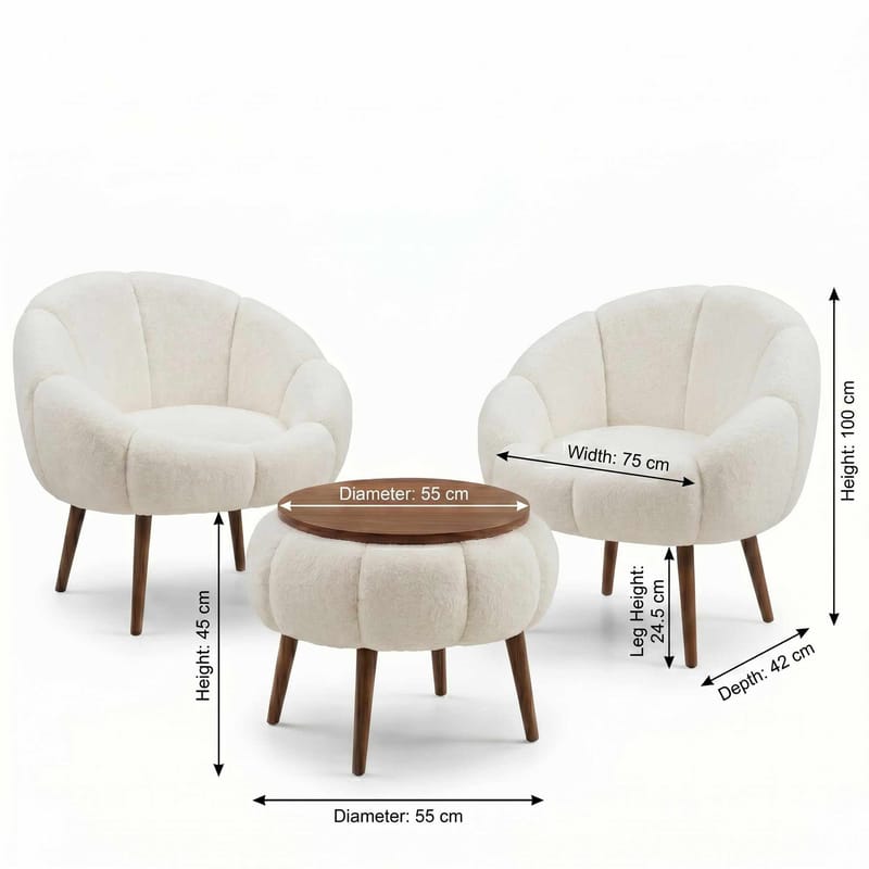 Ørelænestol- og sofabordssæt (3 dele) Atelier Del Sofa Lida Wellsoft (75 x 100 x 42 cm) Hvid - Møbler - Møbelsæt - Møbelsæt til stuen
