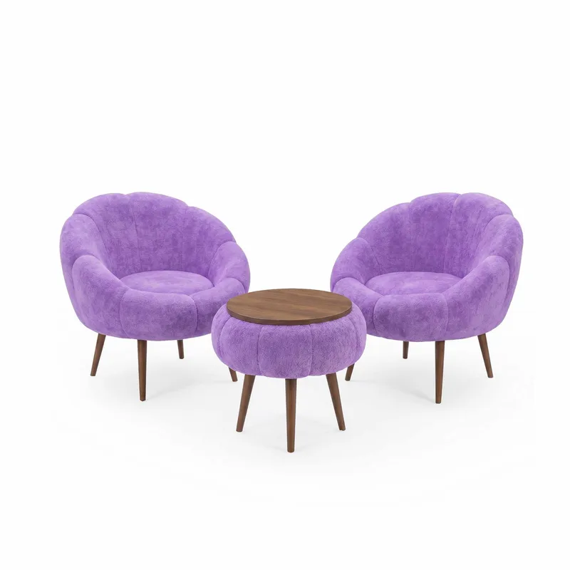 Ørelænestol- og sofabordssæt (3 dele) Atelier Del Sofa Lida Wellsoft (75 x 100 x 42 cm) Lilla, undefined