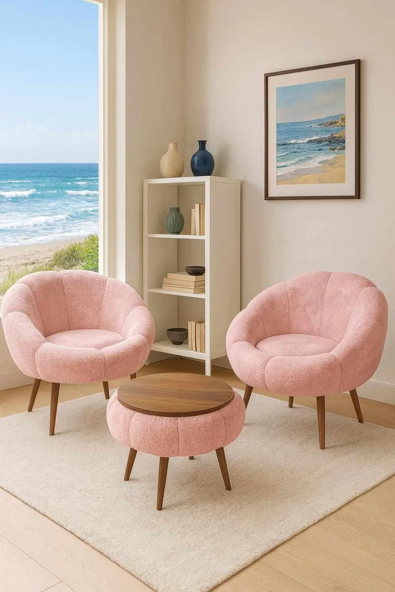 Ørelænestol- og sofabordssæt (3 dele) Atelier Del Sofa Lida Wellsoft (75 x 100 x 42 cm) Lyserød - Møbler - Møbelsæt - Møbelsæt til stuen