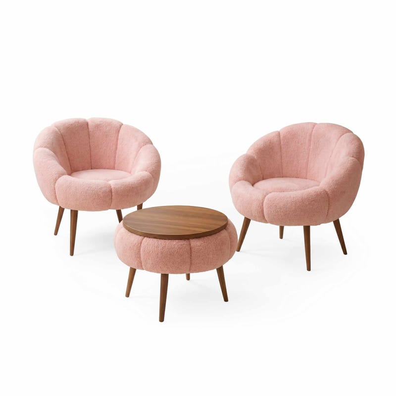 Ørelænestol- og sofabordssæt (3 dele) Atelier Del Sofa Lida Wellsoft (75 x 100 x 42 cm) Lyserød