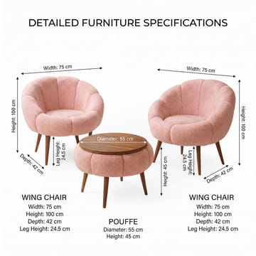 Ørelænestol- og sofabordssæt (3 dele) Atelier Del Sofa Lida Wellsoft (75 x 100 x 42 cm) Lyserød - Møbler - Møbelsæt - Møbelsæt til stuen