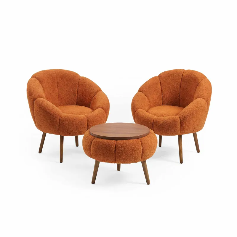 Ørelænestol- og sofabordssæt (3 dele) Atelier Del Sofa Lida Wellsoft (75 x 100 x 42 cm) Orange, undefined