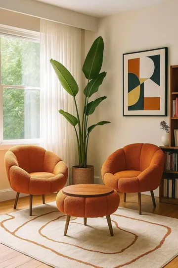 Ørelænestol- og sofabordssæt (3 dele) Atelier Del Sofa Lida Wellsoft (75 x 100 x 42 cm) Orange - Møbler - Møbelsæt - Møbelsæt til stuen