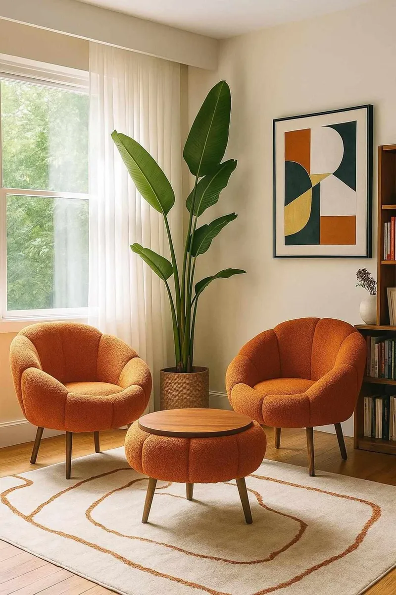 Ørelænestol- og sofabordssæt (3 dele) Atelier Del Sofa Lida Wellsoft (75 x 100 x 42 cm) Orange - Møbler - Møbelsæt - Møbelsæt til stuen