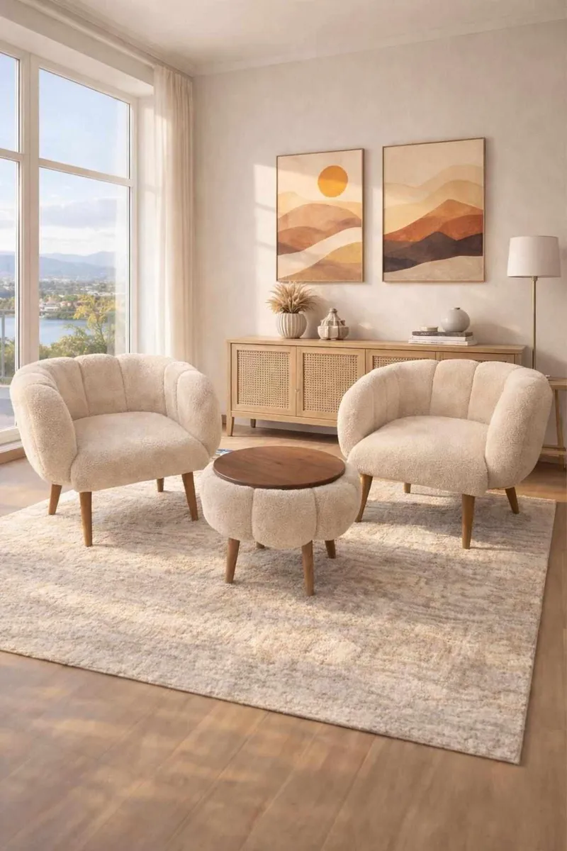 Ørelænestol- og sofabordssæt (3 dele) Atelier Del Sofa Lotus Wellsoft (75 x 100 x 42 cm) Beige - Møbler - Møbelsæt - Møbelsæt til stuen