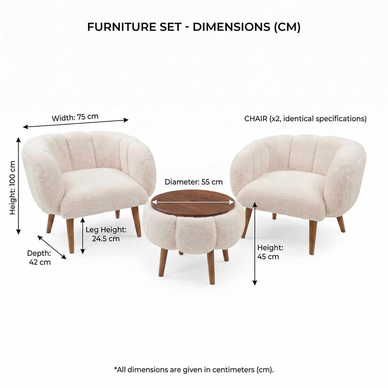 Ørelænestol- og sofabordssæt (3 dele) Atelier Del Sofa Lotus Wellsoft (75 x 100 x 42 cm) Beige - Møbler - Møbelsæt - Møbelsæt til stuen