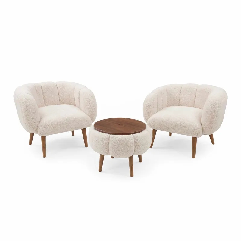 Ørelænestol- og sofabordssæt (3 dele) Atelier Del Sofa Lotus Wellsoft (75 x 100 x 42 cm) Beige