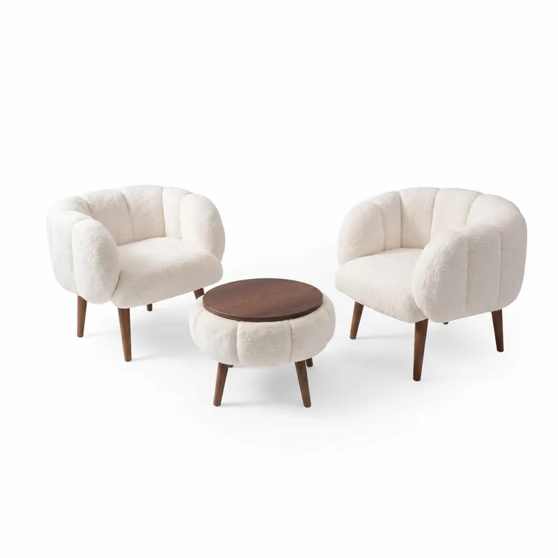 Ørelænestol- og sofabordssæt (3 dele) Atelier Del Sofa Lotus Wellsoft (75 x 100 x 42 cm) Hvid, undefined