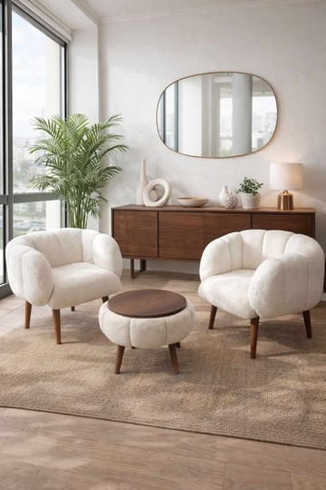 Ørelænestol- og sofabordssæt (3 dele) Atelier Del Sofa Lotus Wellsoft (75 x 100 x 42 cm) Hvid - Møbler - Møbelsæt - Møbelsæt til stuen
