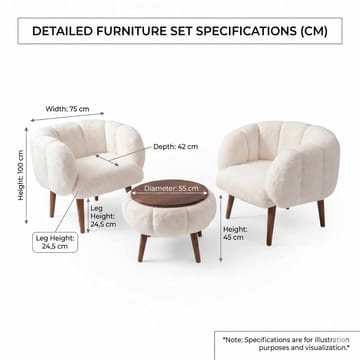 Ørelænestol- og sofabordssæt (3 dele) Atelier Del Sofa Lotus Wellsoft (75 x 100 x 42 cm) Hvid - Møbler - Møbelsæt - Møbelsæt til stuen