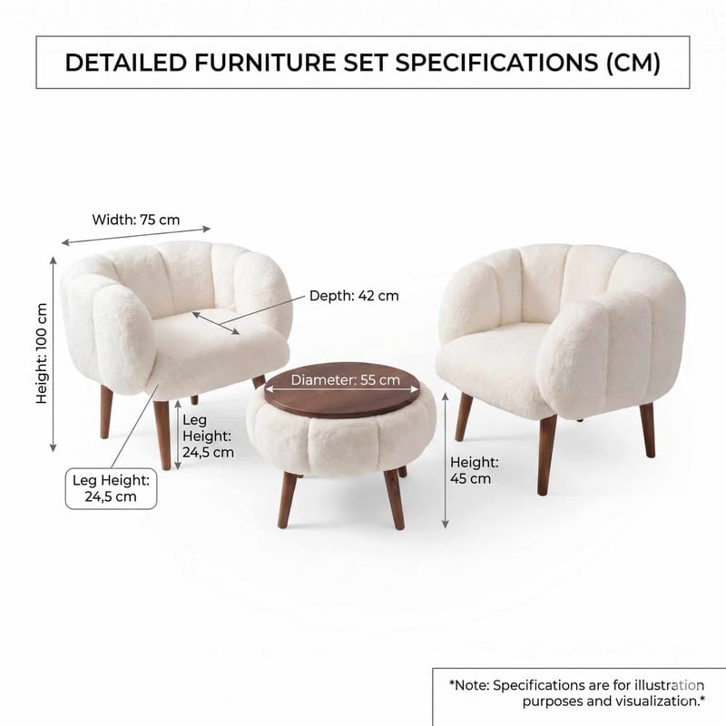 Ørelænestol- og sofabordssæt (3 dele) Atelier Del Sofa Lotus Wellsoft (75 x 100 x 42 cm) Hvid - Møbler - Møbelsæt - Møbelsæt til stuen
