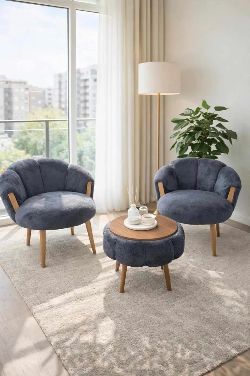 Ørelænestol- og sofabordssæt (3 dele) Atelier Del Sofa Star (75 x 100 x 42 cm) Antracit - Møbler - Møbelsæt - Møbelsæt til stuen